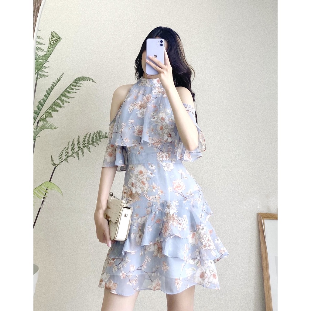 Váy đầm khoét vai, đi biển ,voan hoa tiểu thư sang chảnh,nổi bật, Linstore thiết kế V4 98.Studio