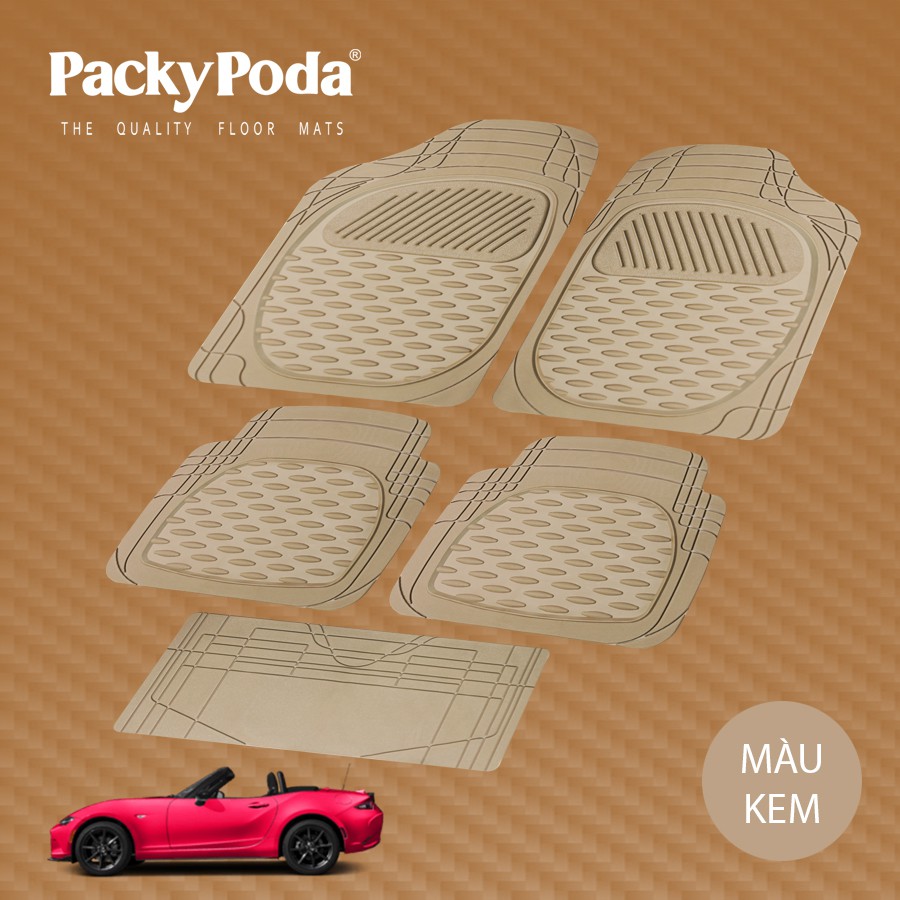 [Mã INCU300 giảm 10% đơn 499K] Bộ Thảm Lót Sàn Ô Tô PACKY PODA 6255 Màu Xám 4 Chỗ - Nhập Khẩu Chính Hãng