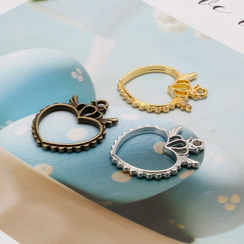 Bộ 5 Khung Mặt Dây Chuyền Hình Trái Tim Đôi Cánh Rỗng Thủ Công Chống Tia UV Hở Lưng DIY