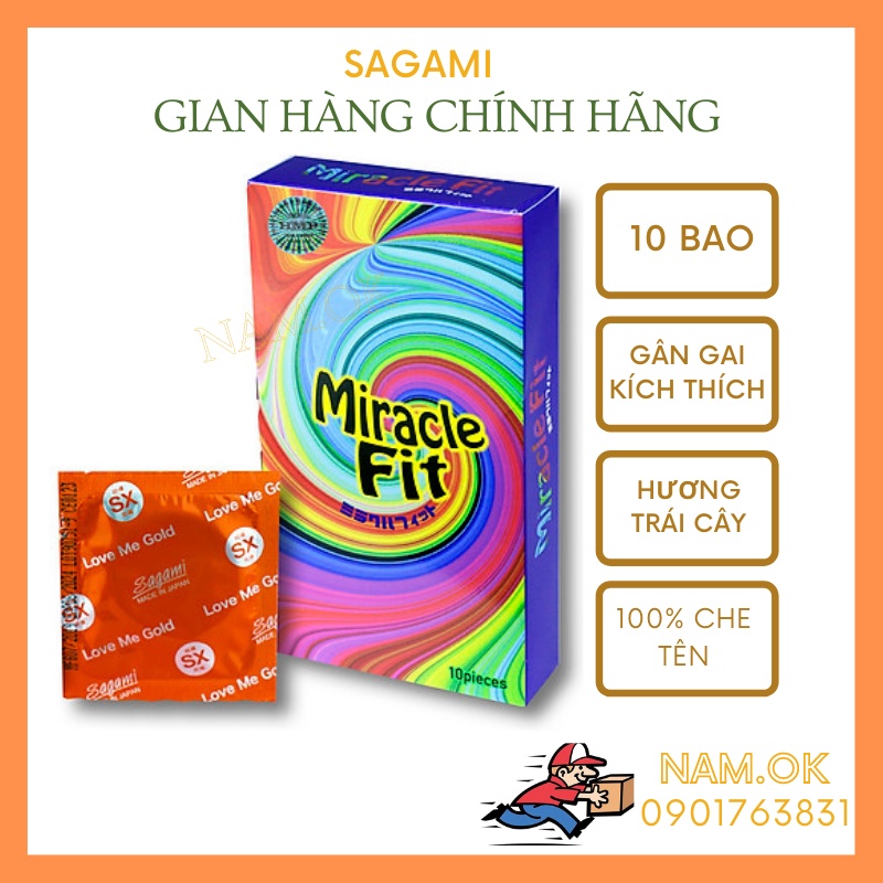Bao Cao Su Sagami Miracle Fit Size Nhỏ 49mm, BCS Siêu Mỏng Ôm Sát, Hương Trái Cây Hộp 10 BCS