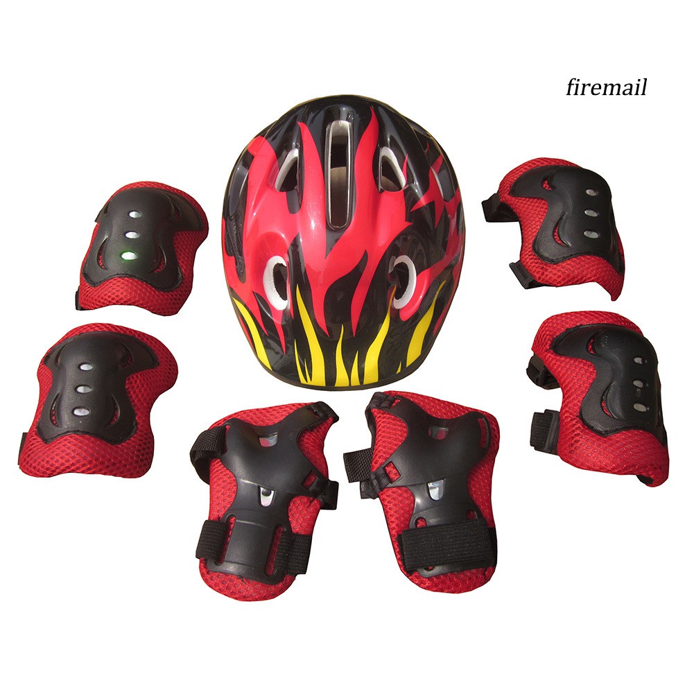 Set 7 món gồm mũ bảo hiểm cặp đệm đầu gối cặp đệm khuỷu tay cặp đệm bàn tay bảo vệ dành cho bé đi xe đạp