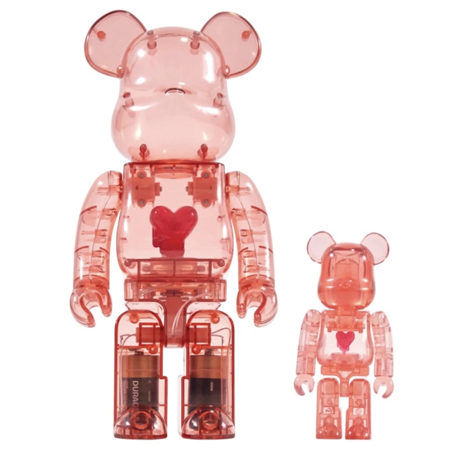 Mô hình đồ chơi trưng bày gấu Bearbrick x Emotionally Unavailable Red Heart 100% &amp; 400% Set BB-EURH