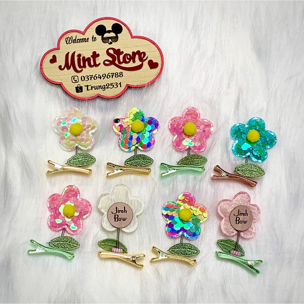 Kẹp Tóc Lò Xo Hình Bông Hoa Đính Kim Sa Lấp Lánh Cho Bé