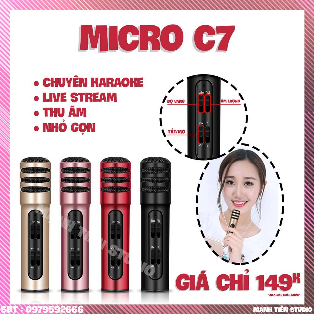 [Mã ELHACE giảm 4% đơn 300K] [Giá Sỉ Kèm Video] MICRO C7 Loại Xịn đủ phụ kiện Thu Âm Hát Karaoke Livestream 3 in 1