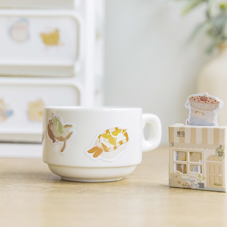 Set 45 Sticker hình dán xinh xắn trang trí mũ bảo hiểm sổ nhật ký cute dễ thương