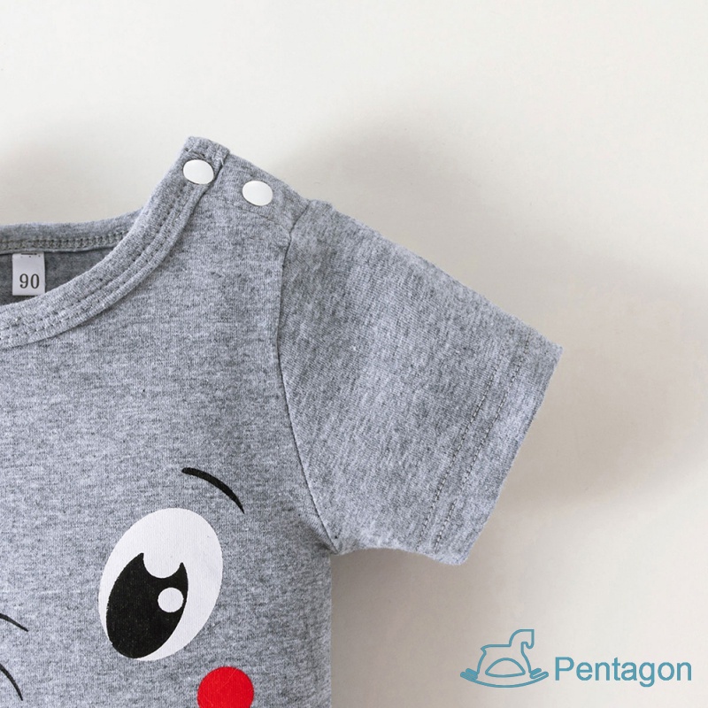 Bộ 3 Món Áo Liền Quần Tay Ngắn + Quần Short + Nón In Hình Voi Dễ Thương Cho Bé Sơ Sinh