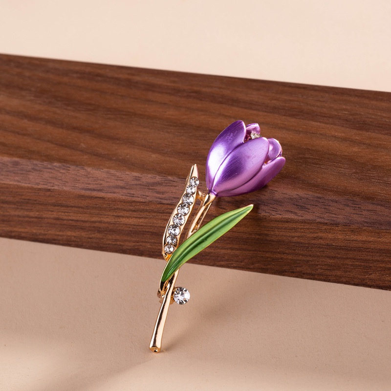 Trâm cài áo phối hình hoa tulip đính đá thời trang cho nữ