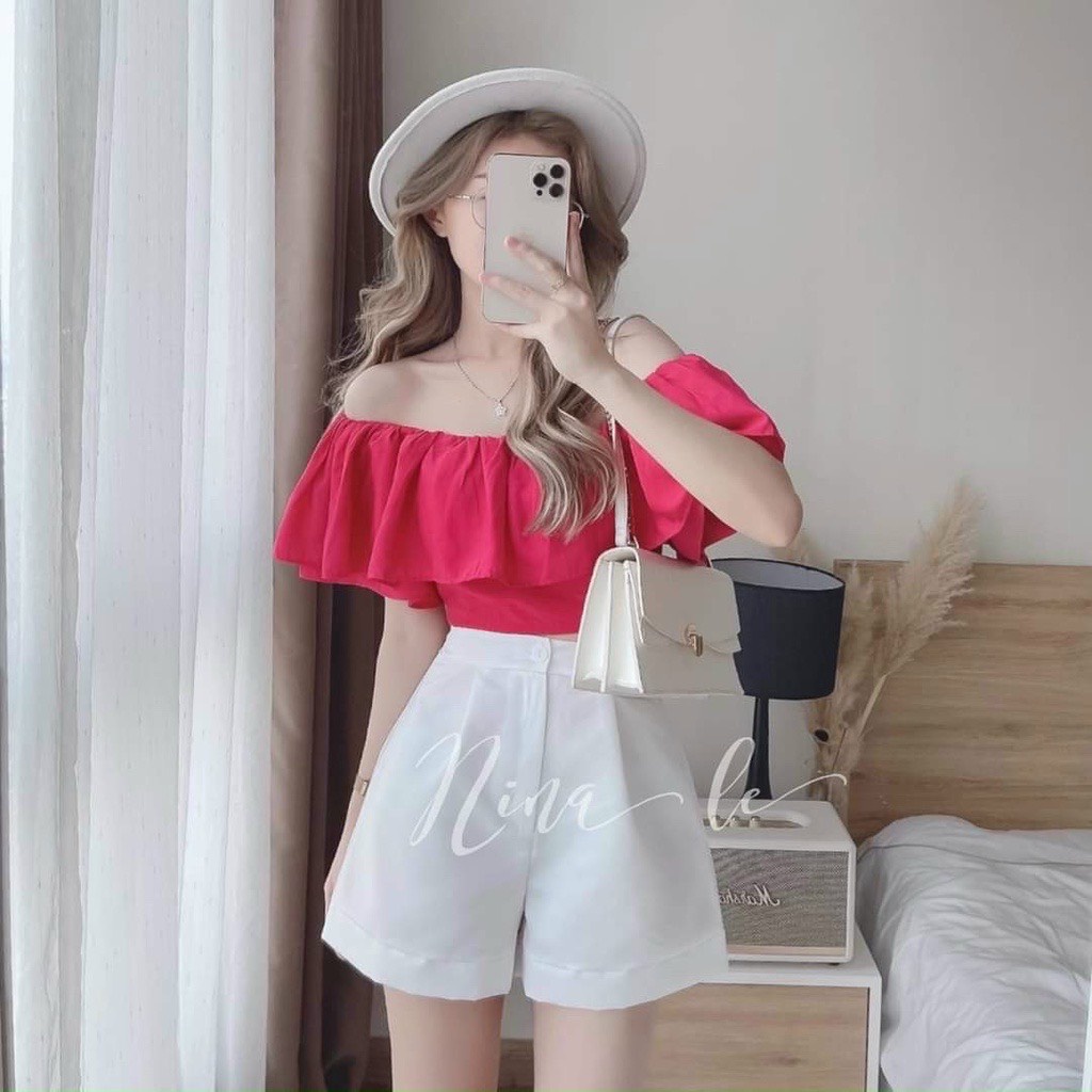 Áo Trễ Vai Croptop Ngắn Tay Phồng, Phong Cách Bánh Bèo Alohashop91