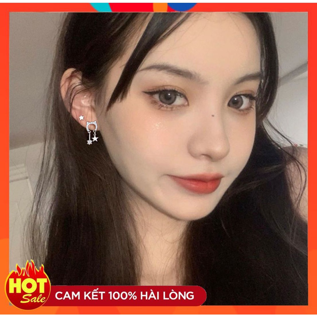 [CÓ SẴN] BÔNG TAI KHUYÊN TAI HÌNH ĐẦU MÈO SAO ĐÍNH ĐÁ TUA RUA XINH XẮN DỄ THƯƠNG HÀN QUỐC221BT041