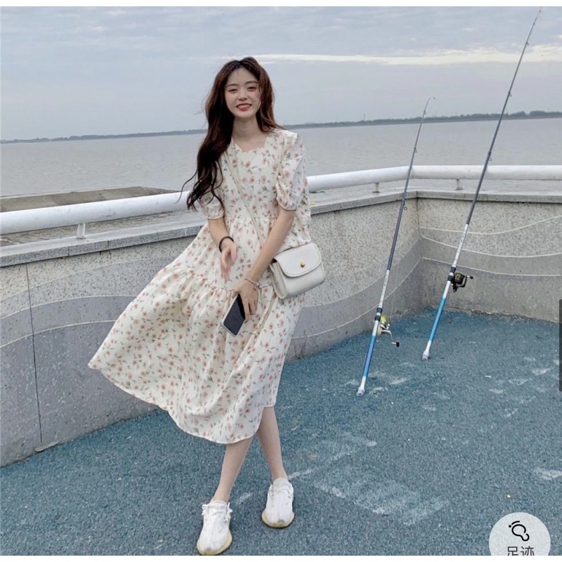 Đầm - váy babydoll hoa nhí tay bồng ( hoa vàng, hoa hồng)