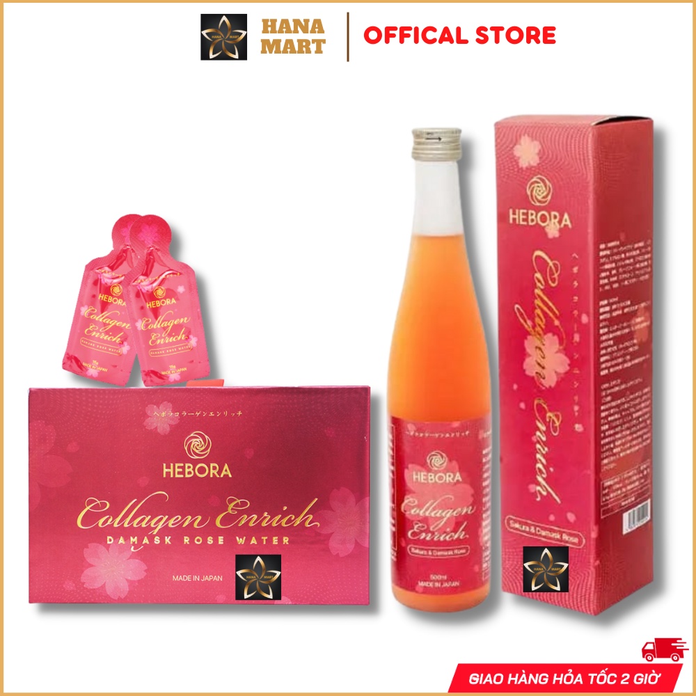 Nước Uống Đẹp Da Hebora Collagen Enrich Nhật Bản Chai 500ml/ 28 gói