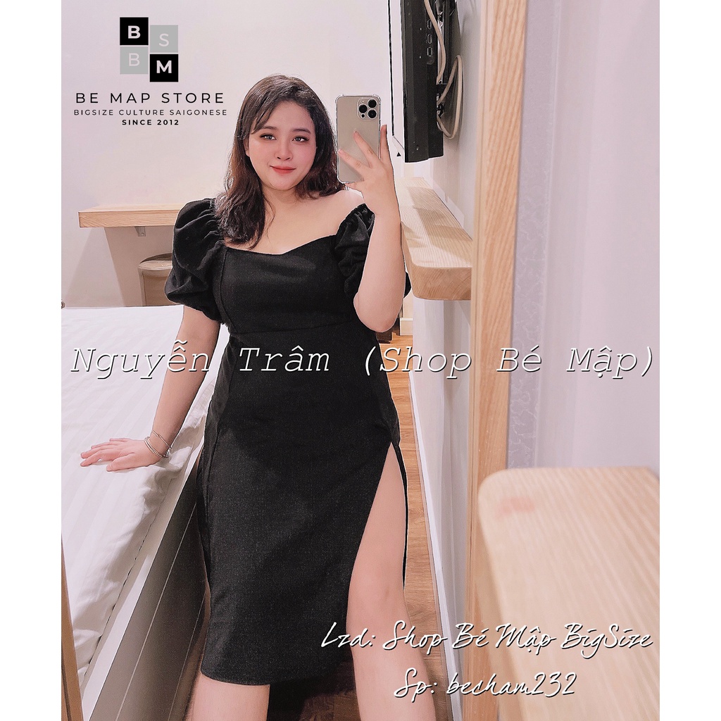 Đầm Maxi Cổ Vuông Tay Bồng Xẻ Đùi BigSize 58-86Kg