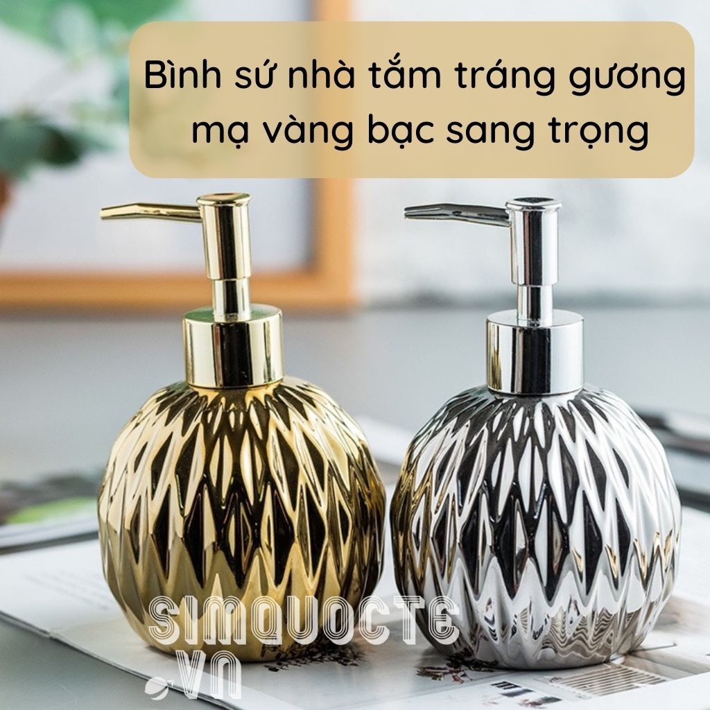 Bình sứ đựng nước rửa tay, sữa tắm, dầu gội mạ vàng cao cấp