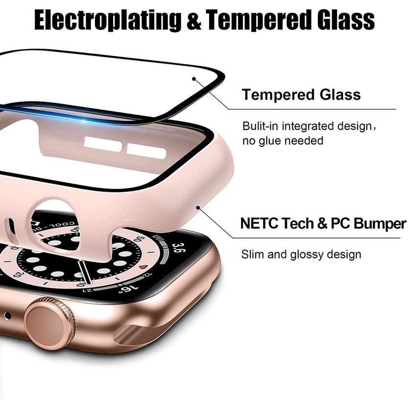 Ốp Bảo Vệ Mặt Đồng Hồ+Kính Cường Lực Cho Apple Watch 45mm 41mm 44mm 40mm 42 38mm Iwatch 7 6 5 SE 4 3