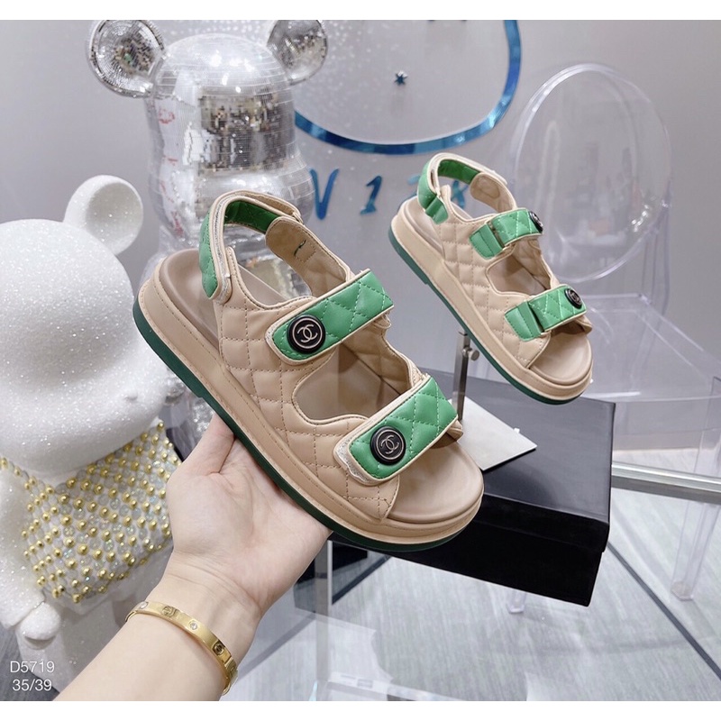 Sandal quai dán xanh vàng fullbox