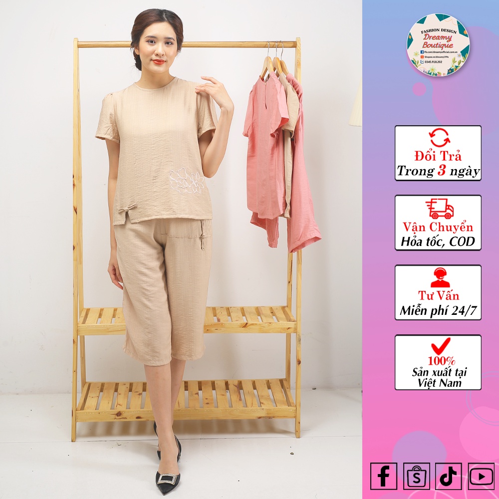 - Set Đồ Bộ Mặc Nhà Cực Xinh - Set Đũi Cổ Tròn Mặc Hè | Dreamy Boutique