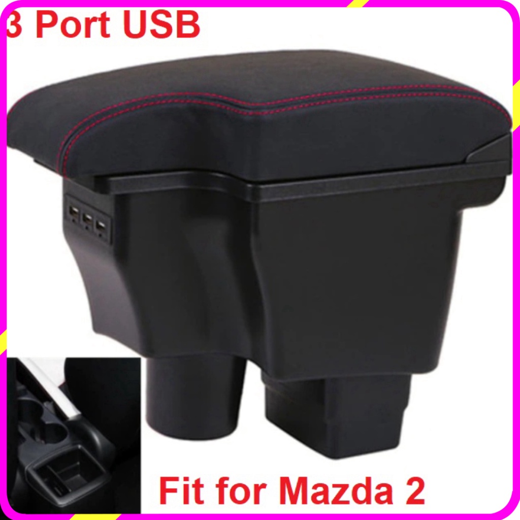 Hộp tỳ tay, bệ tỳ tay dùng cho xe ô tô Mazda 2 dạng khối tích hợp 3 cổng USB