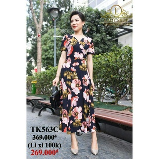 Váy trung niên - đầm trung niên cao cấp - thời trang trung niên - ladyshop - đầm maxi hồng thun tăm cổ chéo tk563c