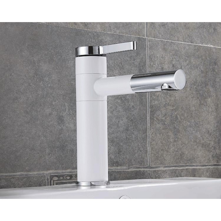 Vòi Lavabo nóng lạnh (Bóng kính, MÀU TRẮNG, chân vừa) - Hàng Siêu cấp ITALIA (Kèm đôi dây cấp nước)