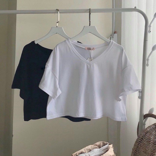 [FREESHIP] Áo Thun Croptop Cổ Tim 🌟 Áo Croptop Nữ Cổ V Tay Lỡ Form Rộng Chất Cotton Mịn Xịn .