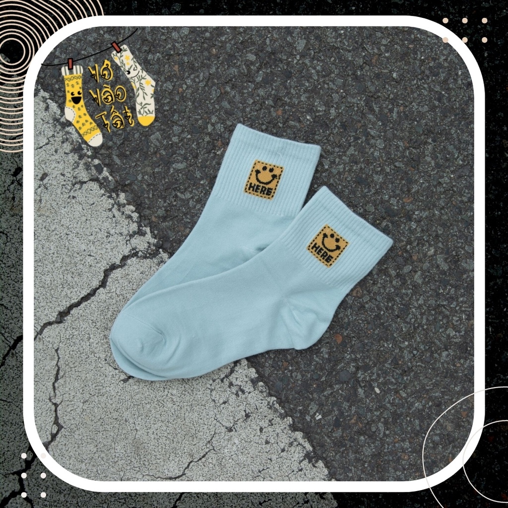 TẤT VỚ CỔ CAO TRUNG HÌNH MẶT CƯỜI NHIỀU MÀU TRƠN