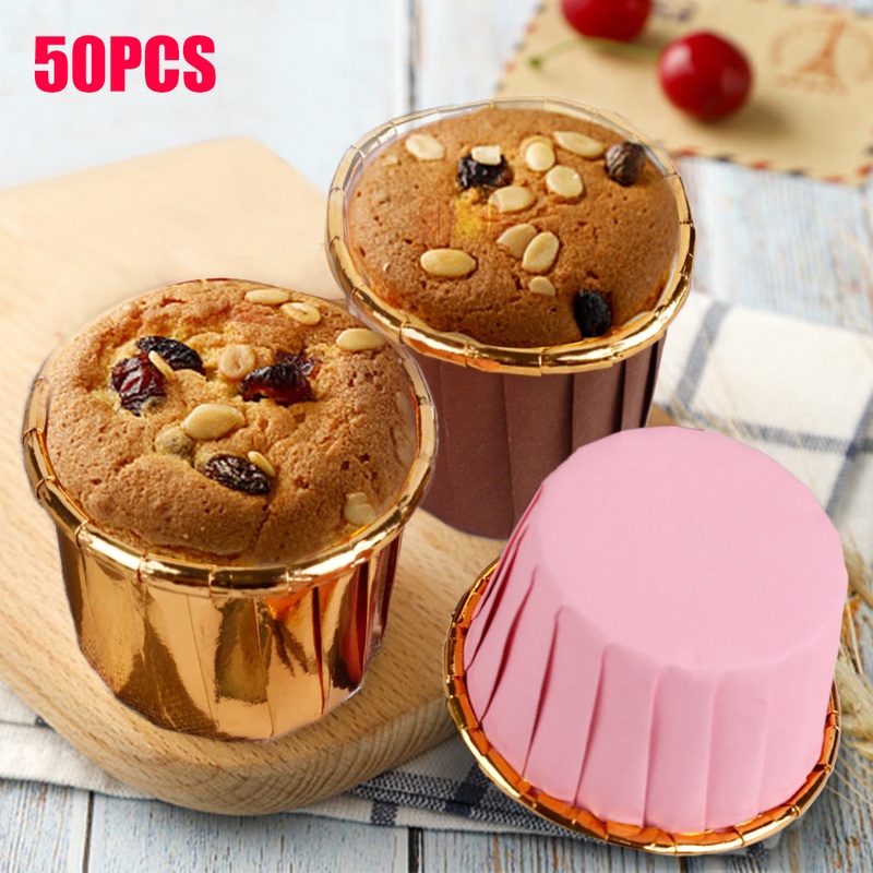 Set 50 Cốc Giấy Nhôm Làm Bánh Cupcake / Muffin Nhiều Màu Trang Trí Tiệc Cưới / Sinh Nhật