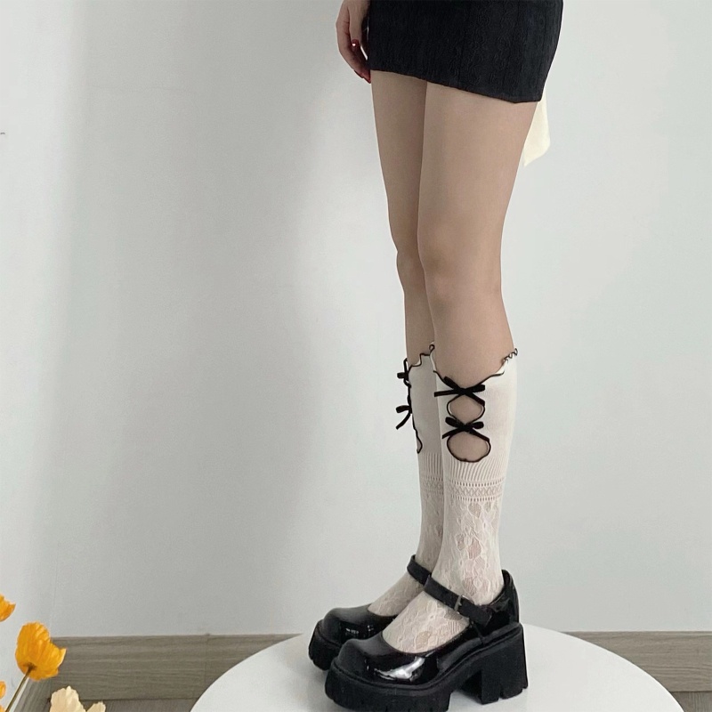 Đôi Vớ Ren Hai Lớp Đính Nơ Họa Tiết Hoa Dành Cho Nữ