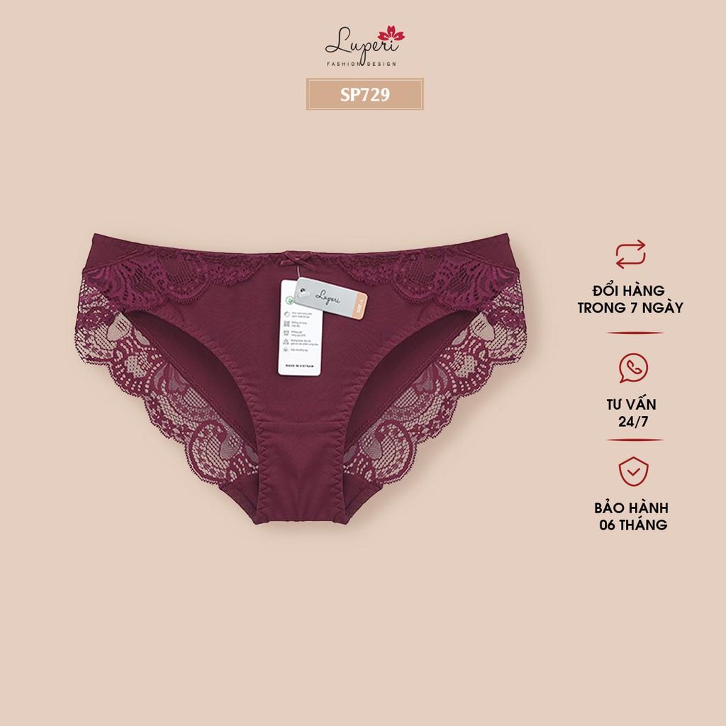 Quần Lót Nữ Cotton Cạp Vừa Luperi Dáng Bikini Ren Viền Mông Mềm Mịn, Co Giãn, Thoáng Mát, Chống Lằn Mông Sp729