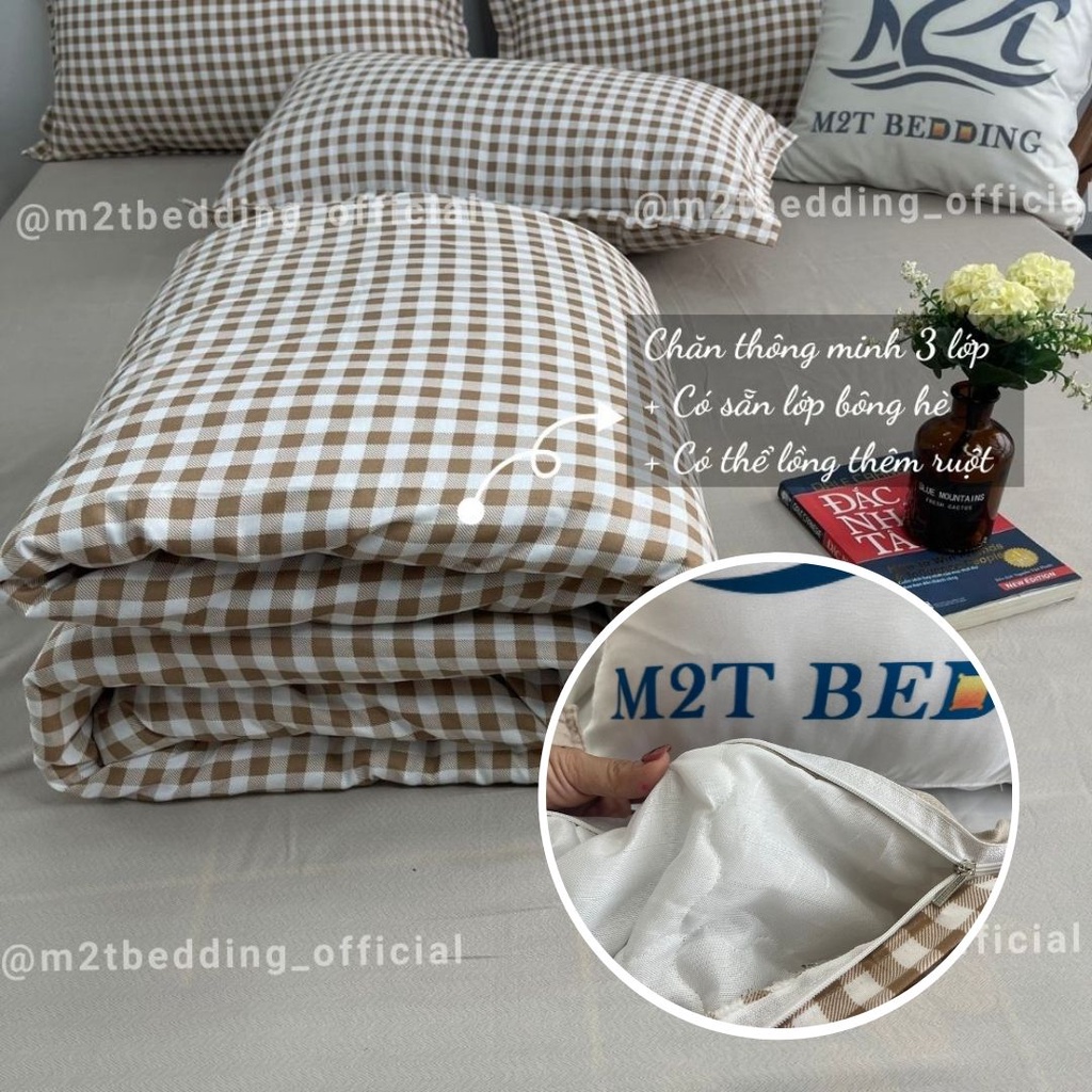 Bộ chăn ga gối Cotton 3D M2T BEDDIND Luxury chăn chần bông thông minh drap giường đủ kích thước đệm và màu sắc