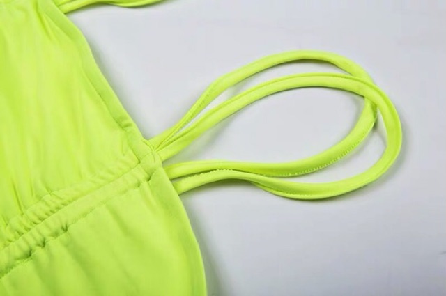 Đầm body dây rút màu xanh neon