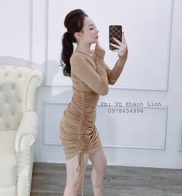 Váy Body Tay Dài Xỏ Ngón Rút Dây Eo - DZ07