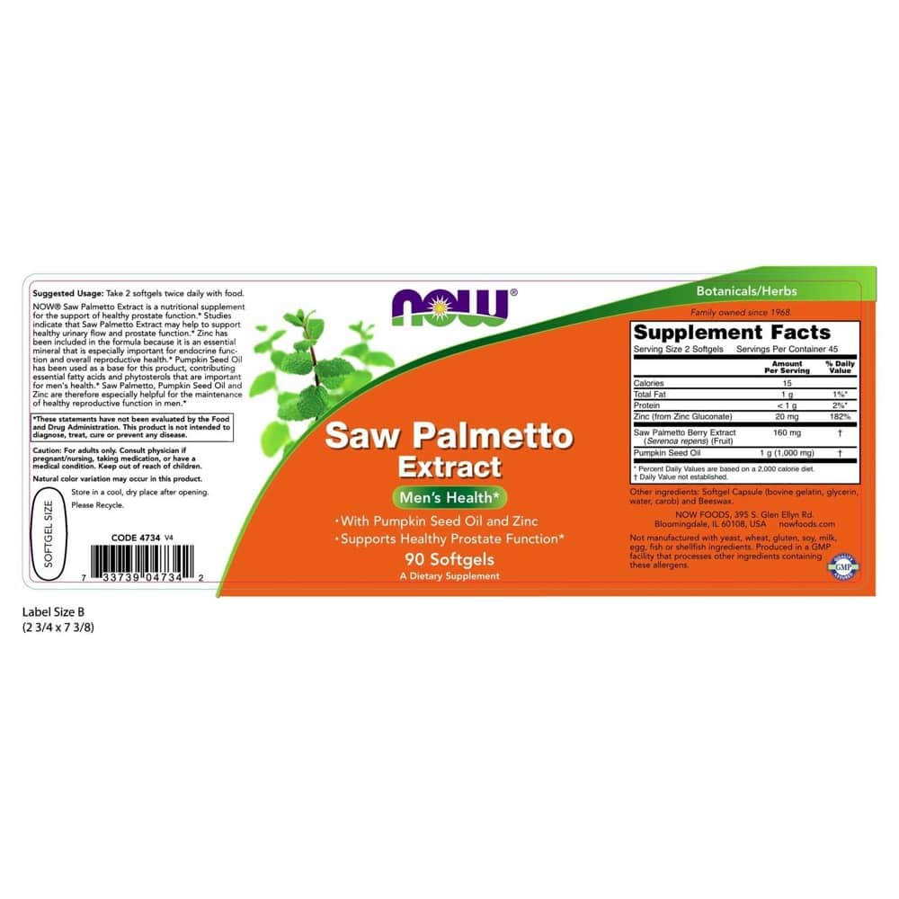 Viên uống hỗ trợ tuyến tiền liệt Now Saw Palmetto Extract 160mg 90 Softgels