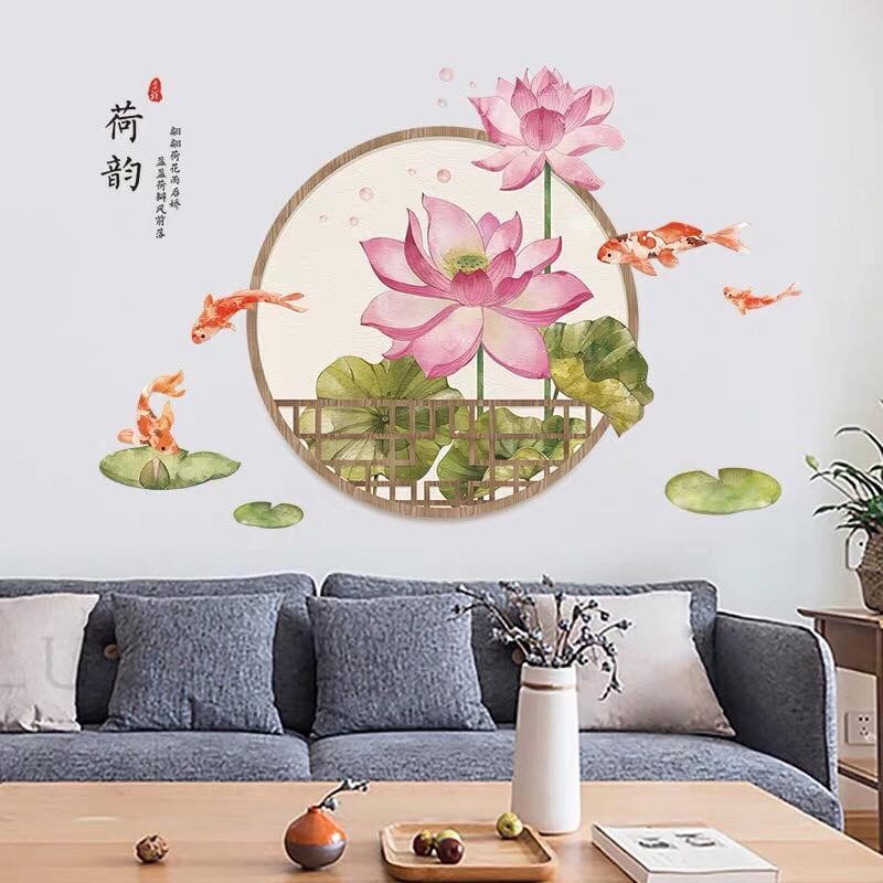 DECAL DÁN TƯỜNG VÒNG TRÒN HOA SEN