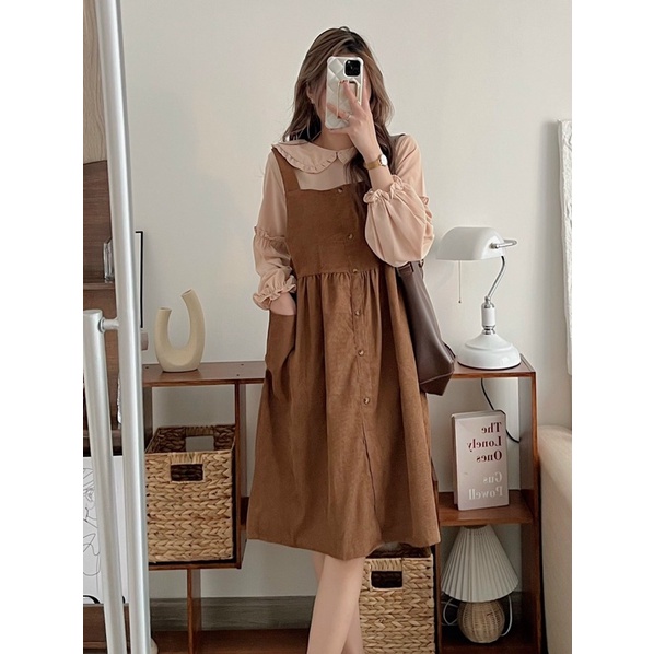 Set yếm nữ nhung vintage babydoll kèm áo cổ sen tiểu thư – (TTA36)