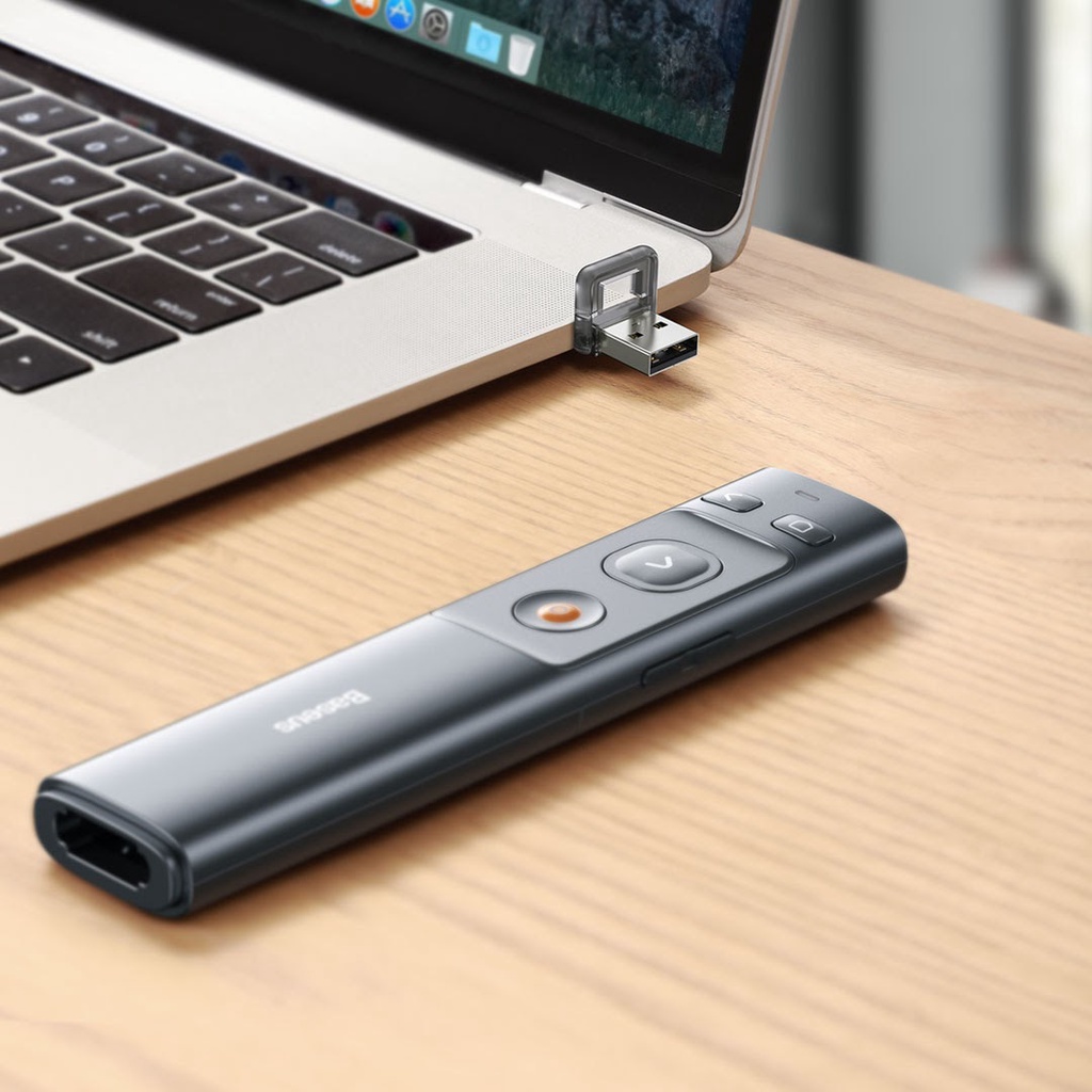 Bút Laser trình chiếu Baseus Orange Dot Wireless Presenter cho Laptop/ Macbook đã bao gồm pin sạc tầm sử dụng 100m