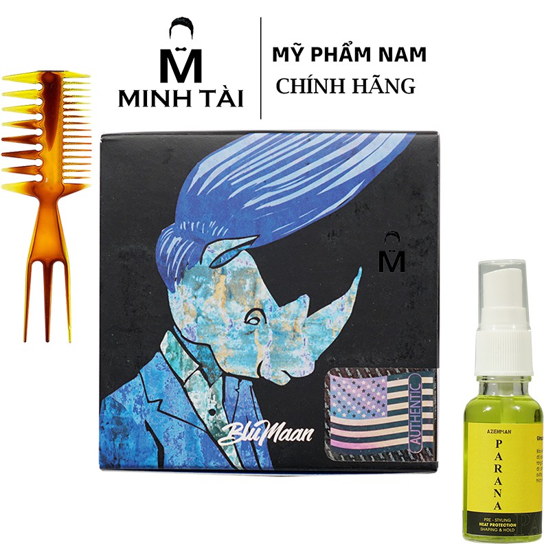 Sáp Vuốt Tóc Nam BLUMAAN Original Meraki Tê Giác 74ml + Xịt Dưỡng Tóc AZENMAN Parana 20ml + Lược Chải Tóc Texture