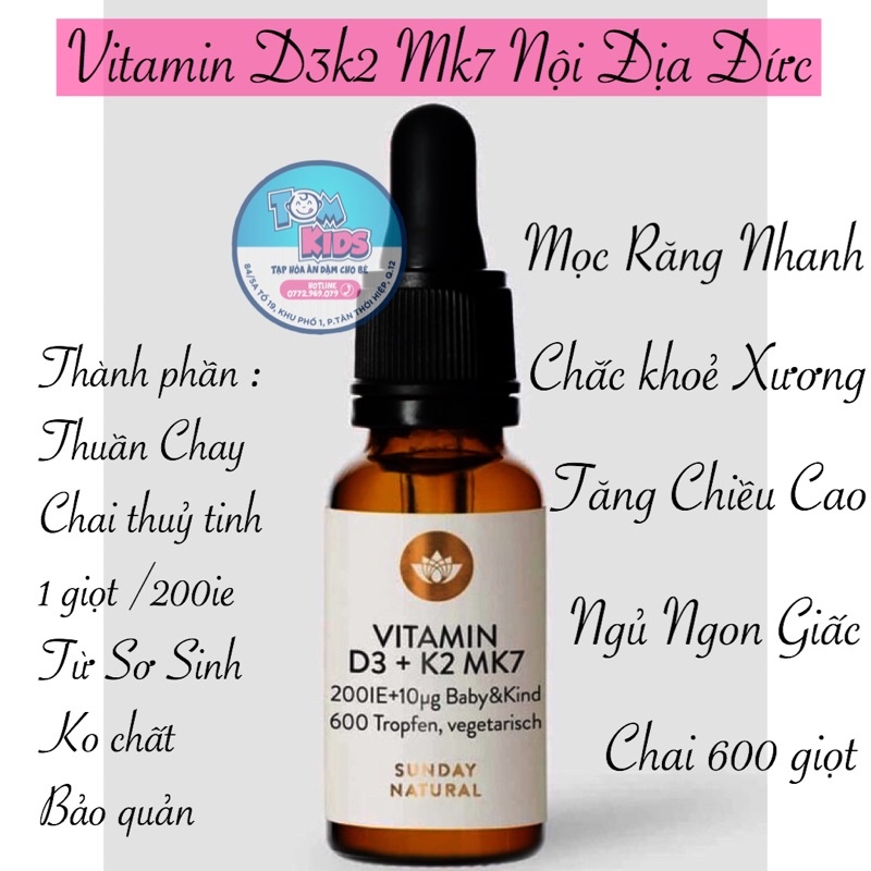 Vitamin D3 K2 MK7 Sunday Natural Đức Chai 20ml ( CAM KẾT CHÍNH HÃNG )