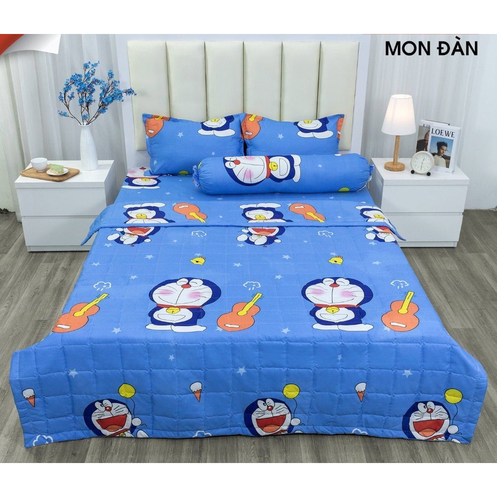 Bộ chăn ga gối 5 món cotton poly kích thước 1m8, chọn mẫu DORAEMON ĐÀN