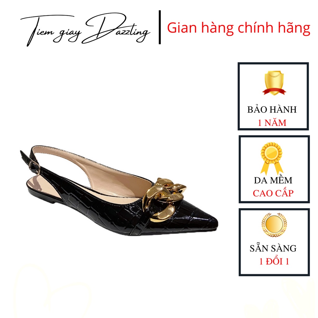 Giày mũi nhọn bệt nữ hở gót giày đẹp charm xich thời trang, màu hot 2022- tiemgiaydazzling DA760