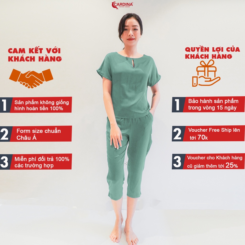 Đồ Bộ Nữ 𝐂𝐀𝐑𝐃𝐈𝐍𝐀 Chất Lụa Satin Nhật Cao Cấp Quần Lửng Áo Cộc Tay Đính Cúc Ngọc 2SF03
