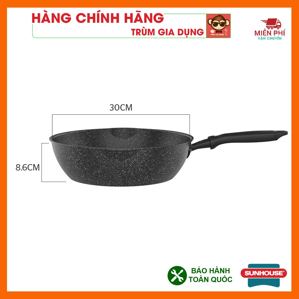 Chảo chống dính bếp từ đáy sâu vân đá, dùng được trên mọi loại bếp, miệng rót, chảo Sunhouse kích thước 20,26,28,30cm