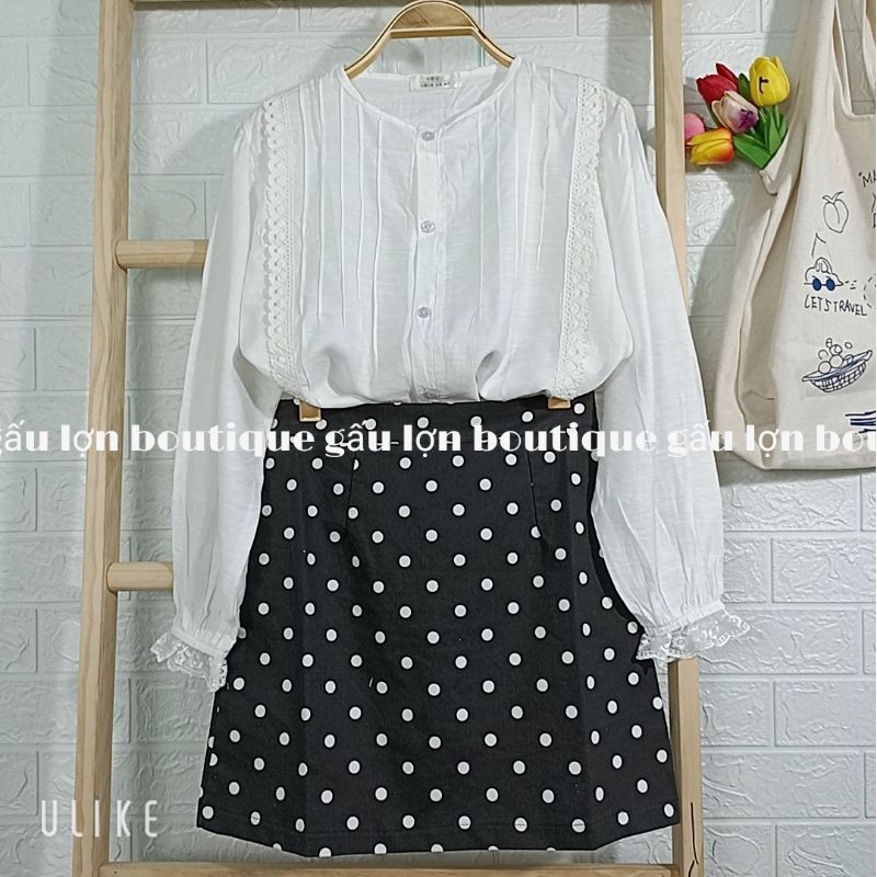 áo sơ mi kiểu cổ tròn li ngực vintage tiểu thư ảnh thật