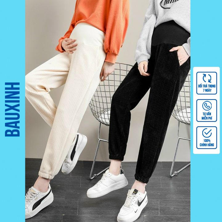 Quần bà bầu dài dáng bom jogger bo gấu chất Nỉ tăm công sở dày dặn ấm áp QB11