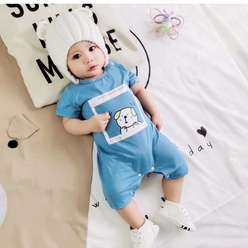 Áo liền quần cotton in họa tiết hoạt hình dễ thương cho bé trai và bé gái sơ sinh