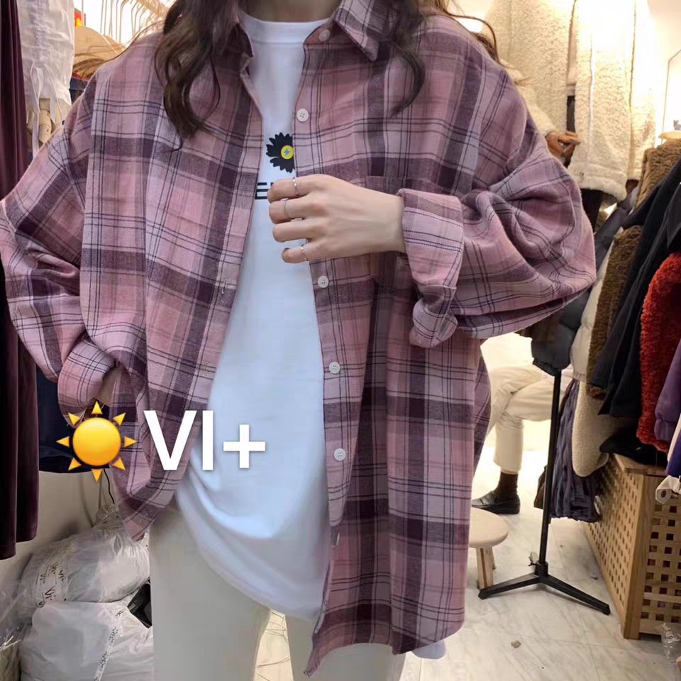 SƠ MI KẺ CARO ULZZANG OVERSIZE - ÁO SƠ MI TÚI NGỰC NHIỀU MÀU