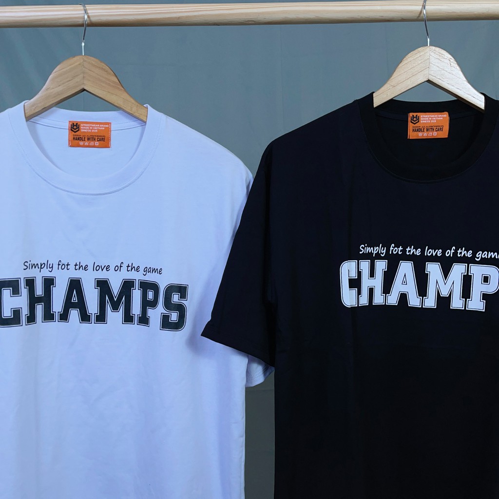 Áo Thun Nam Nữ HY KOREA Phom Rộng Tay Lỡ In Hình CHAMPS, Vải Cotton 75% Dày Mềm Mịn Đẹp.
