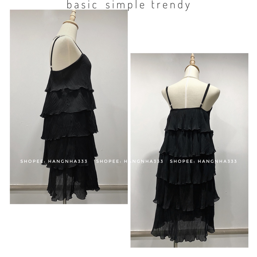 Đầm 2 dây dập ly xếp tầng basic Ulzzang trendy