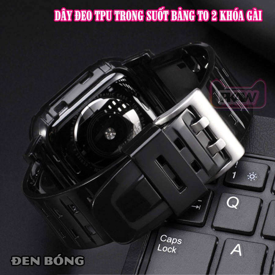 Dây Đeo liền ốp cho Apple Watch 7/6/5/4/3/2/1 size 38/40/41/42/44/45mm nhựa TPU 2 khóa gài_Đen Bóng