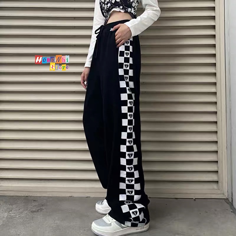 Quần Jogger Line Trái Tim Ulzzang Unisex Jogger Phối Sọc In Hình Dây Rút Lai Ống Rộng - MM