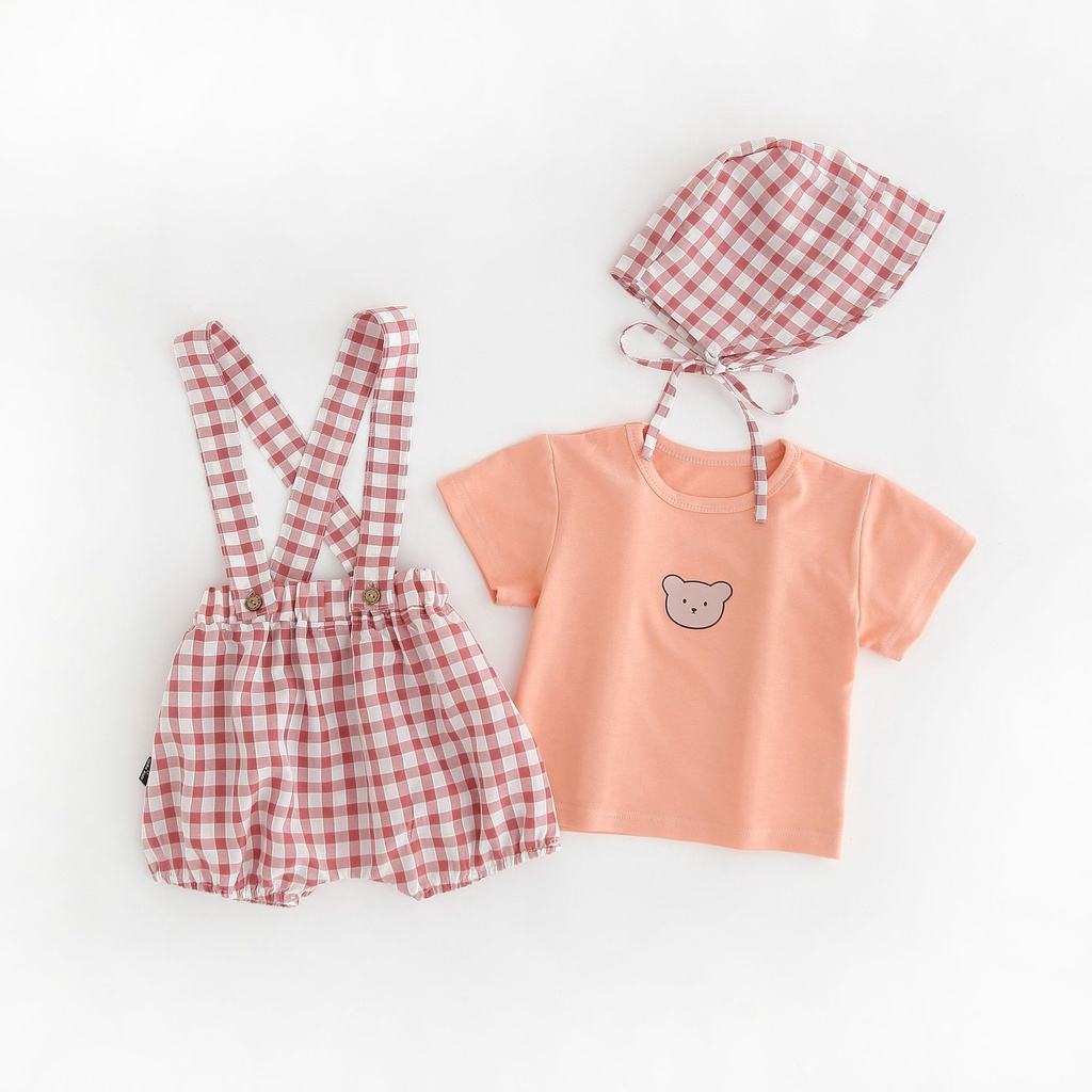 Set Áo Thun Ba Lỗ + Quần Yếm Hình Gấu Đáng Yêu Cho Bé